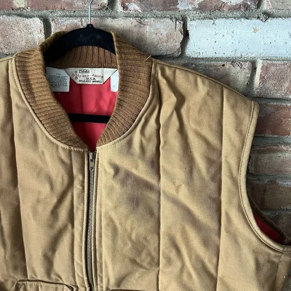 VTG 80s Walls Blizzard Puff Vest Duck Canvas Brown Insulated Mens XXL 50-52